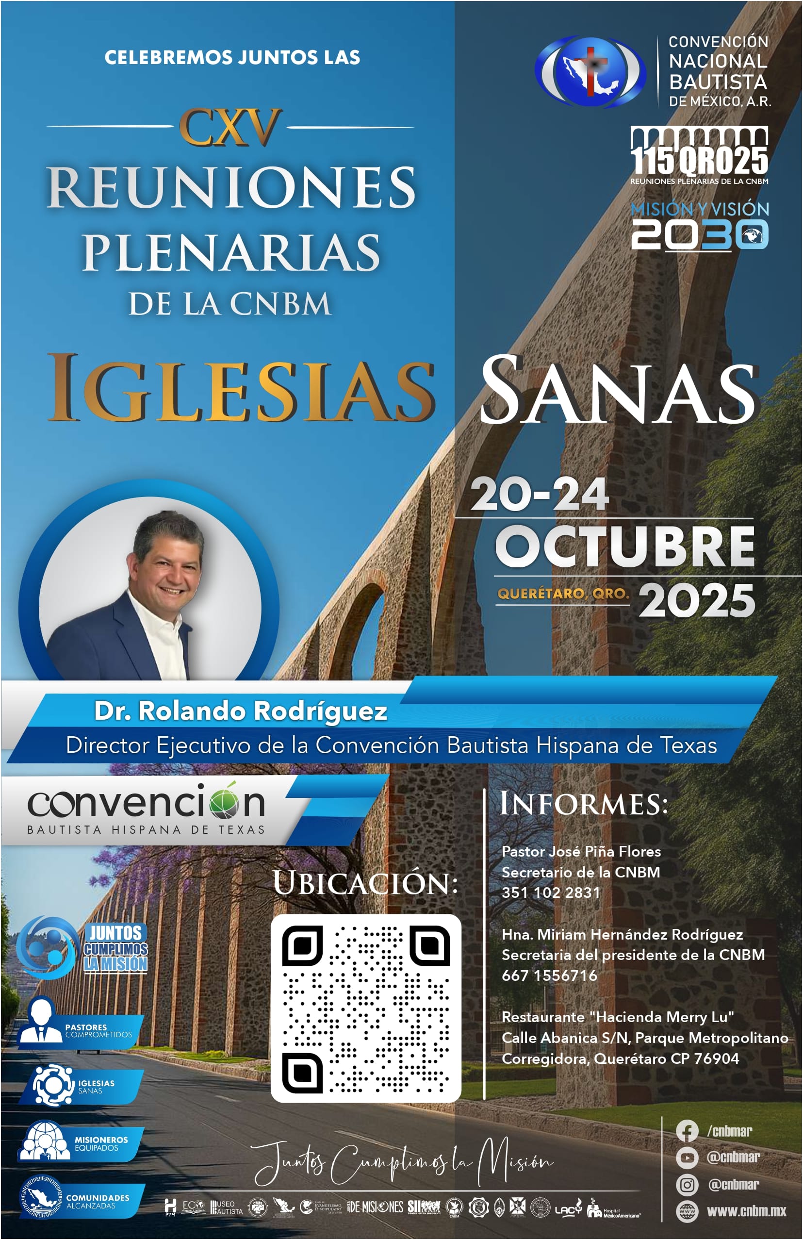 Poster oficial de las 115 Reuniones Plenarias de la CNBM con fechas, sedes y convocatoria institucional